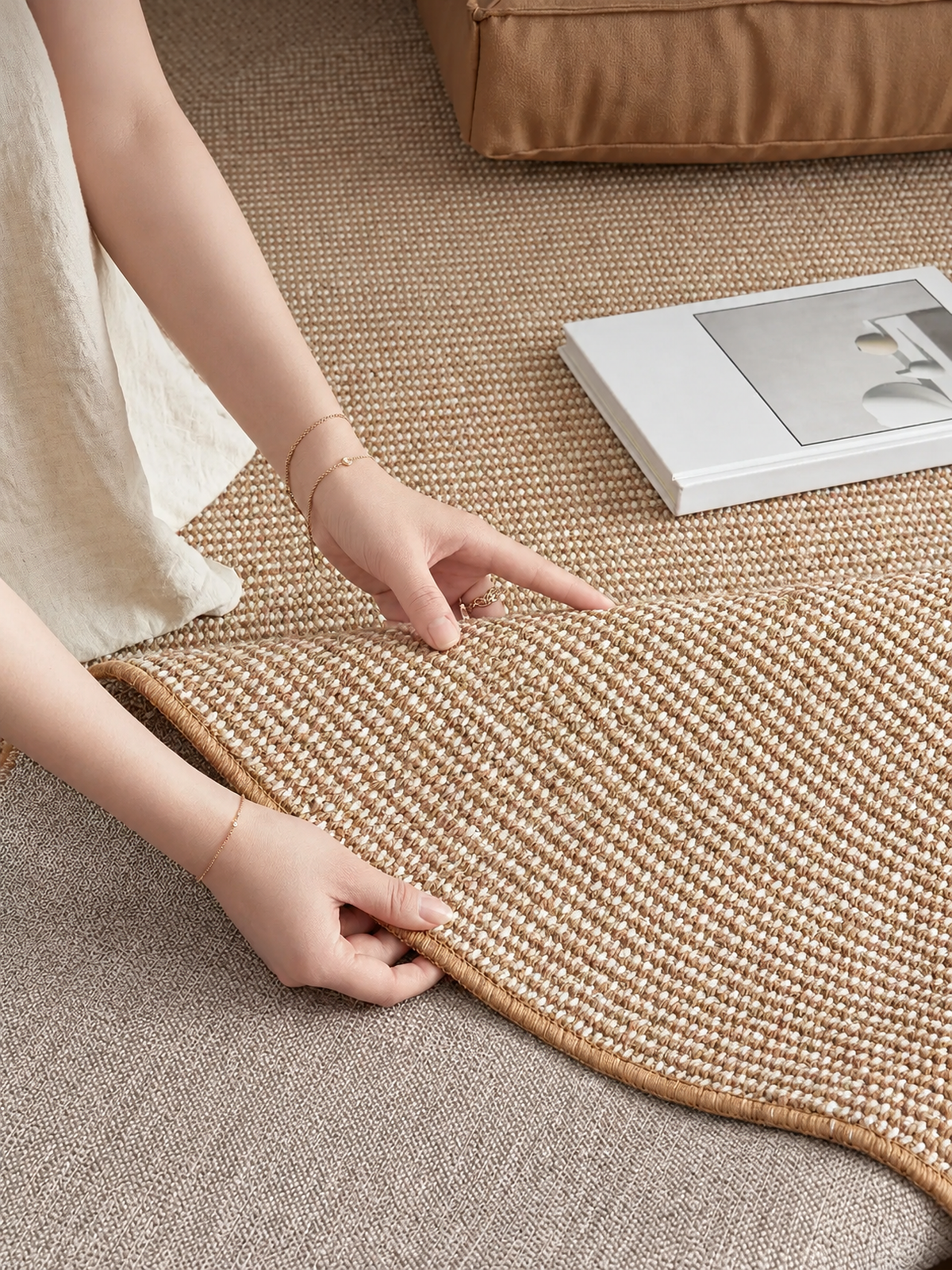 Amber Hearth Natural Sisal Bedside Rug, Vintage-Inspired Woven Neutral Accent Rug for Bedroom or Reading Nook