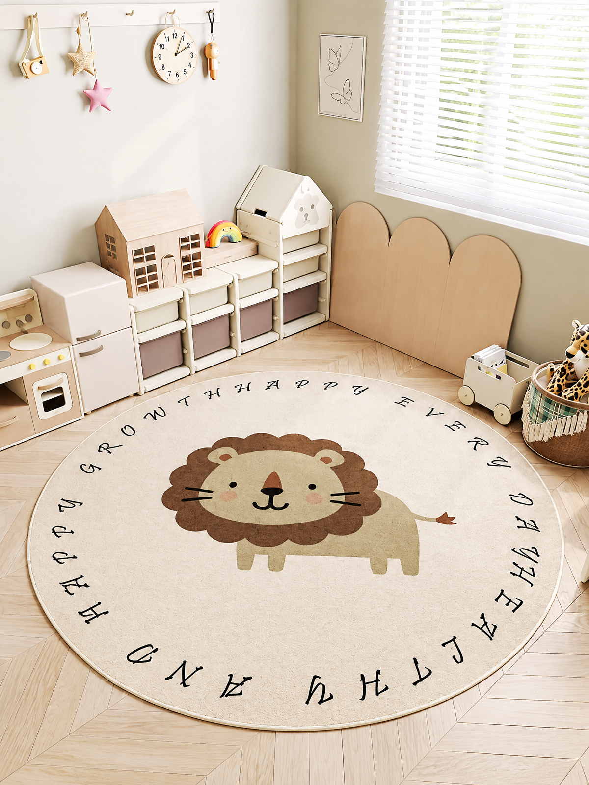 Little Safari Round Wool Kids Rug, Animal and Alphabet Accent Rug for Kids’ Bedroom, Playroom or Reading Corner