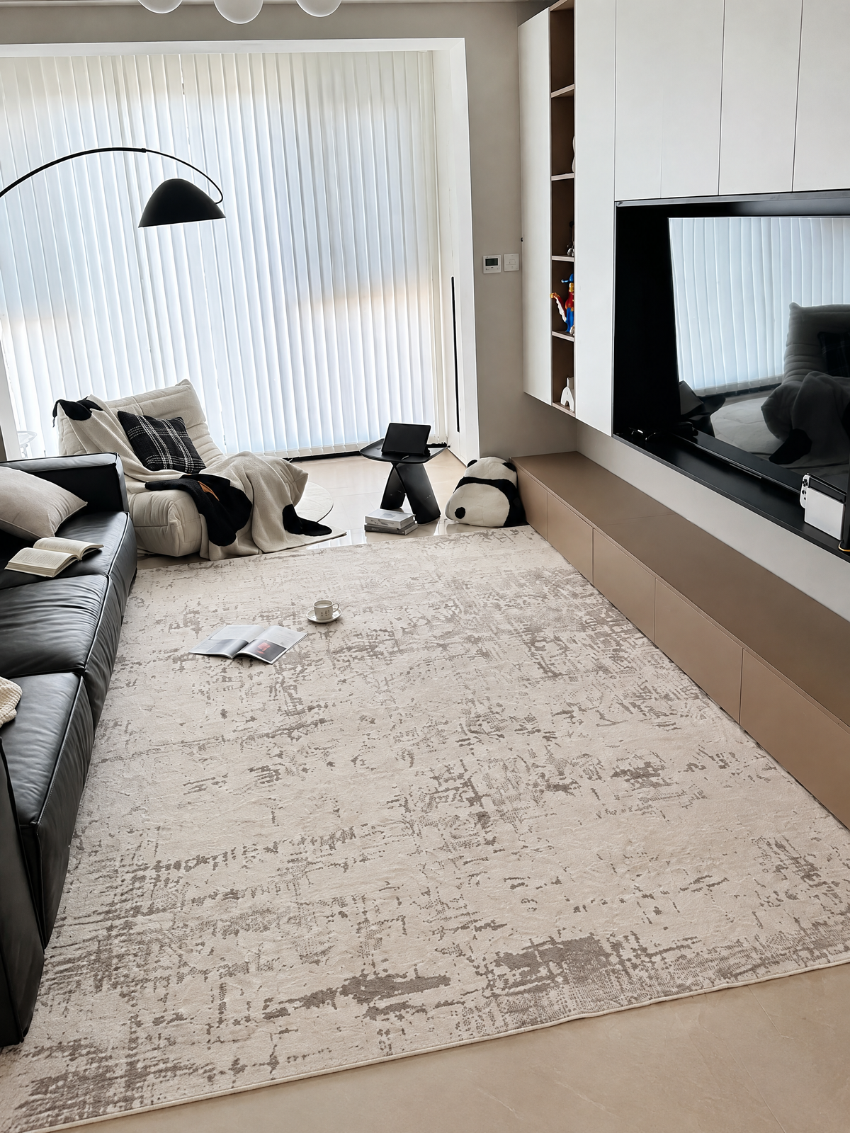 Cloudstone Abstract Wool Area Rug, Ivory and Gray Distressed-Look Neutral Rug for Living Room or Bedroom