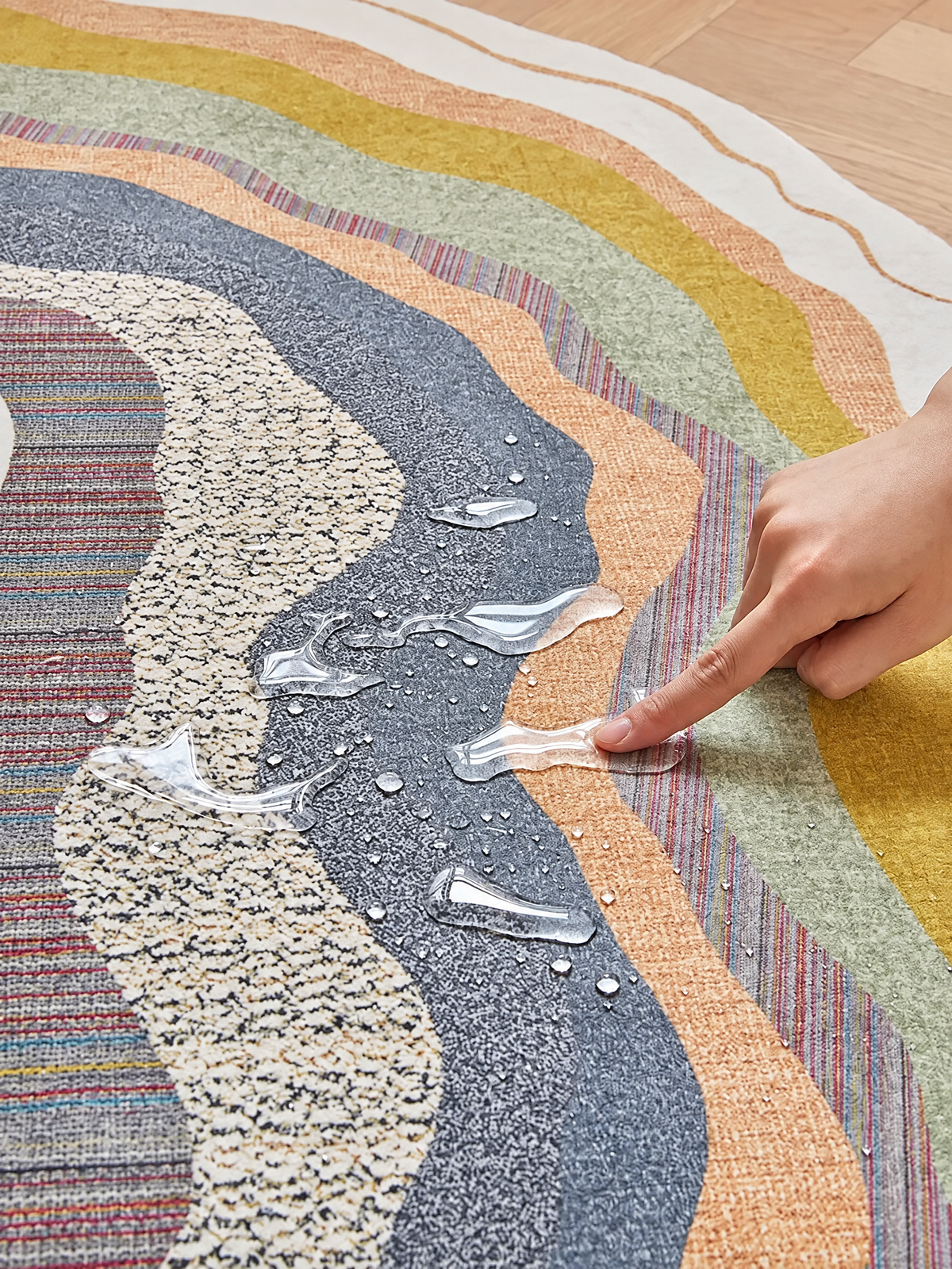 Tidal Color Abstract Wool Area Rug, Multicolor Wavy Freeform Accent Rug for Living Room or Bedroom
