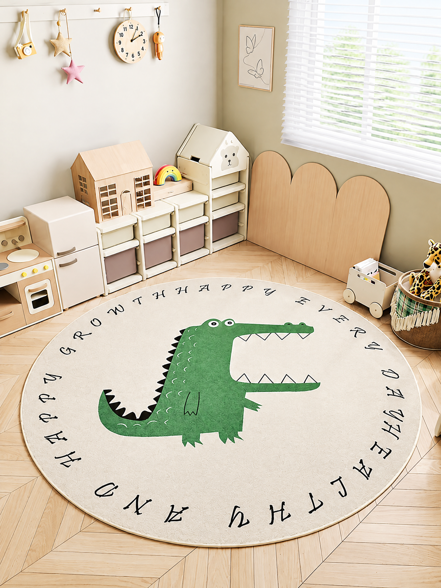 Little Safari Round Wool Kids Rug, Animal and Alphabet Accent Rug for Kids’ Bedroom, Playroom or Reading Corner