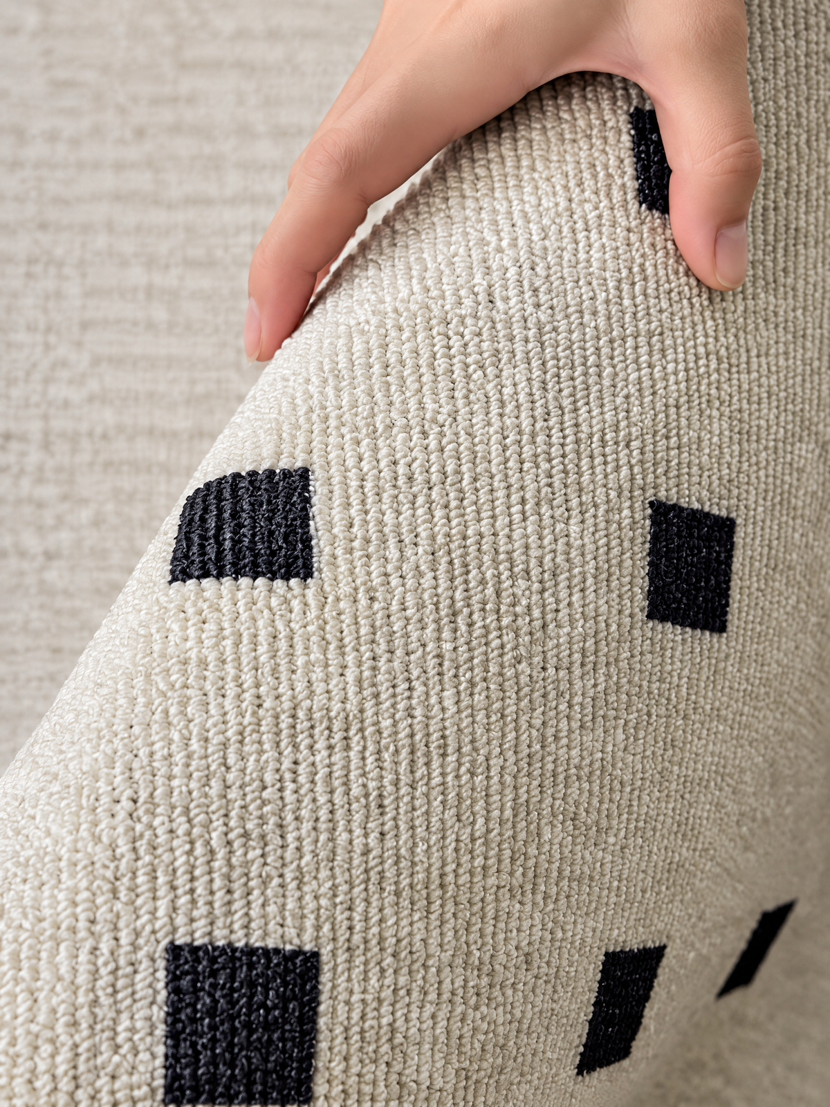 Studio Arch Geometric Loop Pile Office Rug, Beige and Black Rounded-End Accent Rug for Desk or Reading Nook