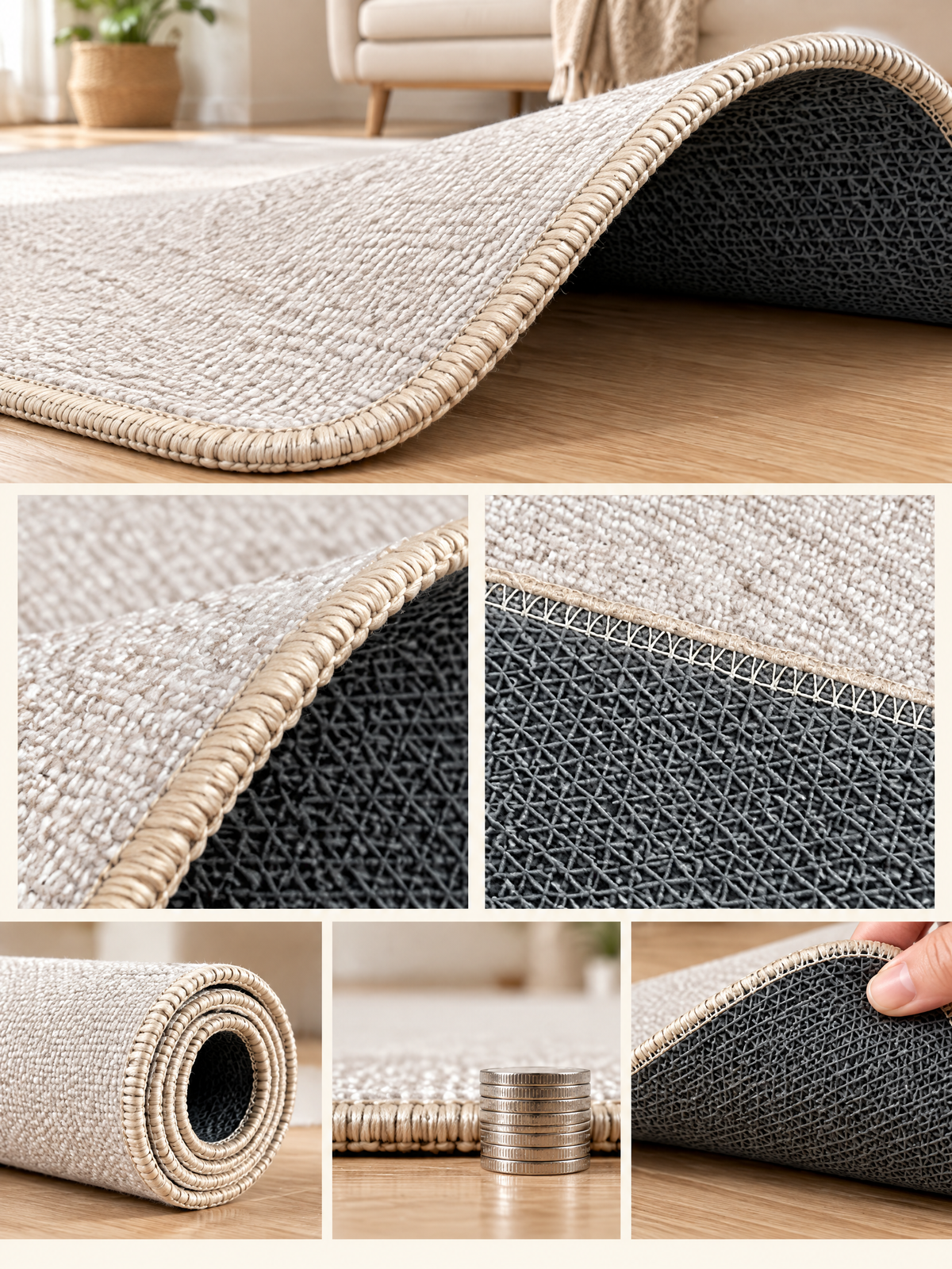 Studio Arch Geometric Loop Pile Office Rug, Beige and Black Rounded-End Accent Rug for Desk or Reading Nook