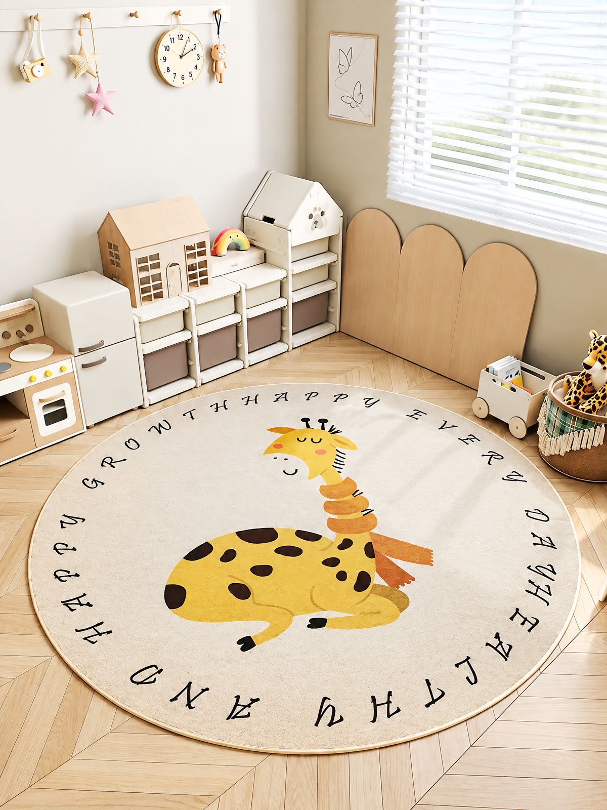 Little Safari Round Wool Kids Rug, Animal and Alphabet Accent Rug for Kids’ Bedroom, Playroom or Reading Corner