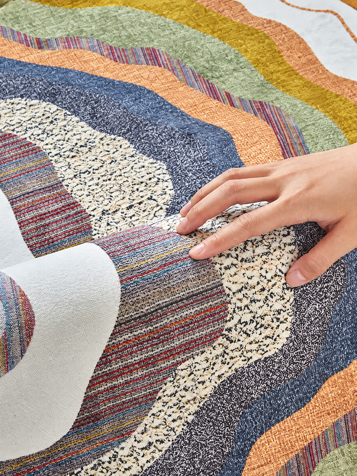Tidal Color Abstract Wool Area Rug, Multicolor Wavy Freeform Accent Rug for Living Room or Bedroom