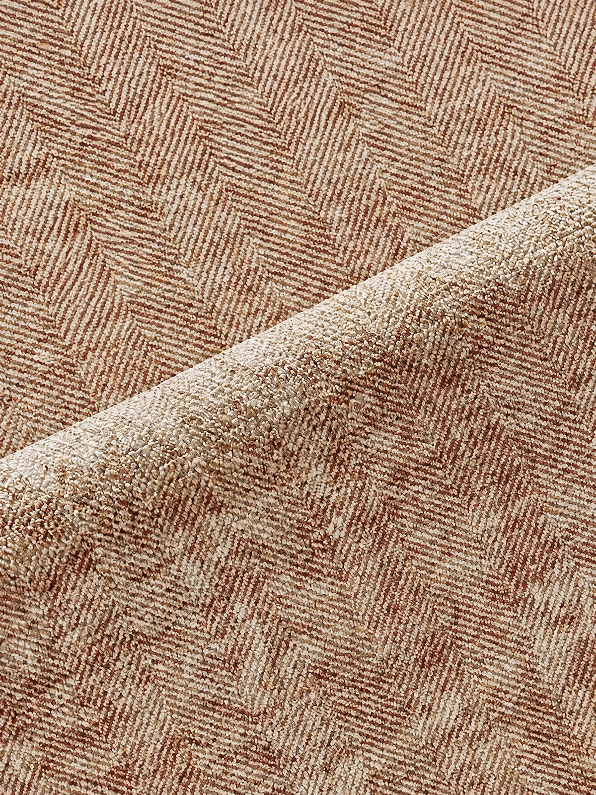 Ivory Frame Textured Loop Pile Area Rug, Beige Herringbone with Cream and Black Border for Living Room or Bedroom